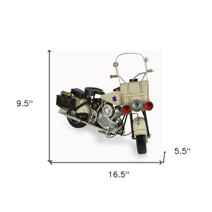 Homeroots 10" Cream Metal Hand Painted Early 1900's Police Motorcycle Model Model Motorcycle  Metal 489413