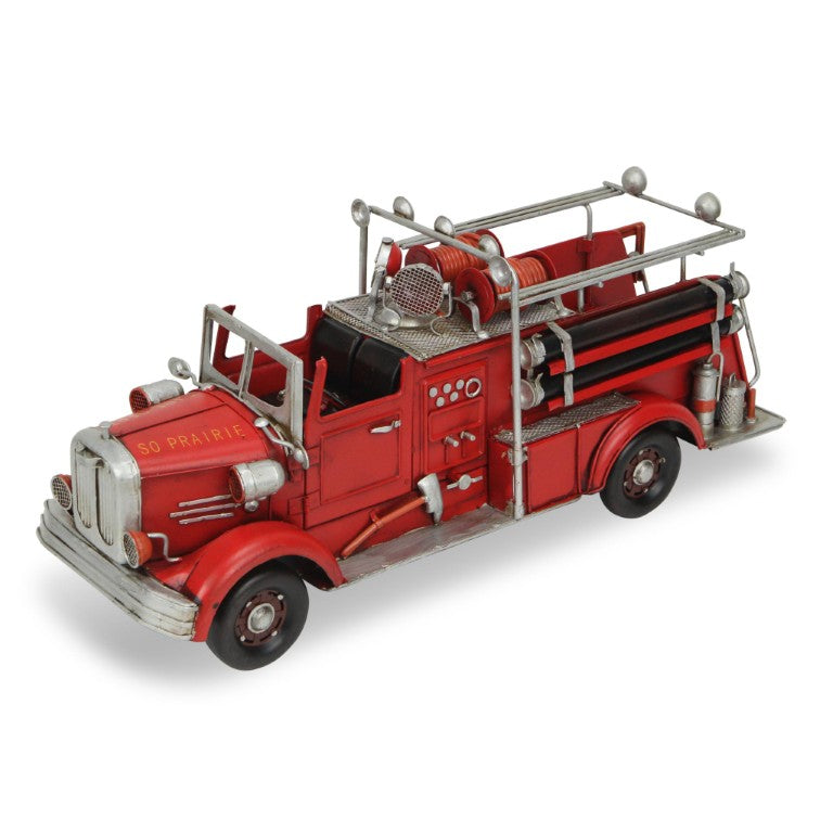 HomeRoots 7 Inch Hand Painted Red Metal Truck Figurine Rustic Farmhouse Holiday Decor 489414
