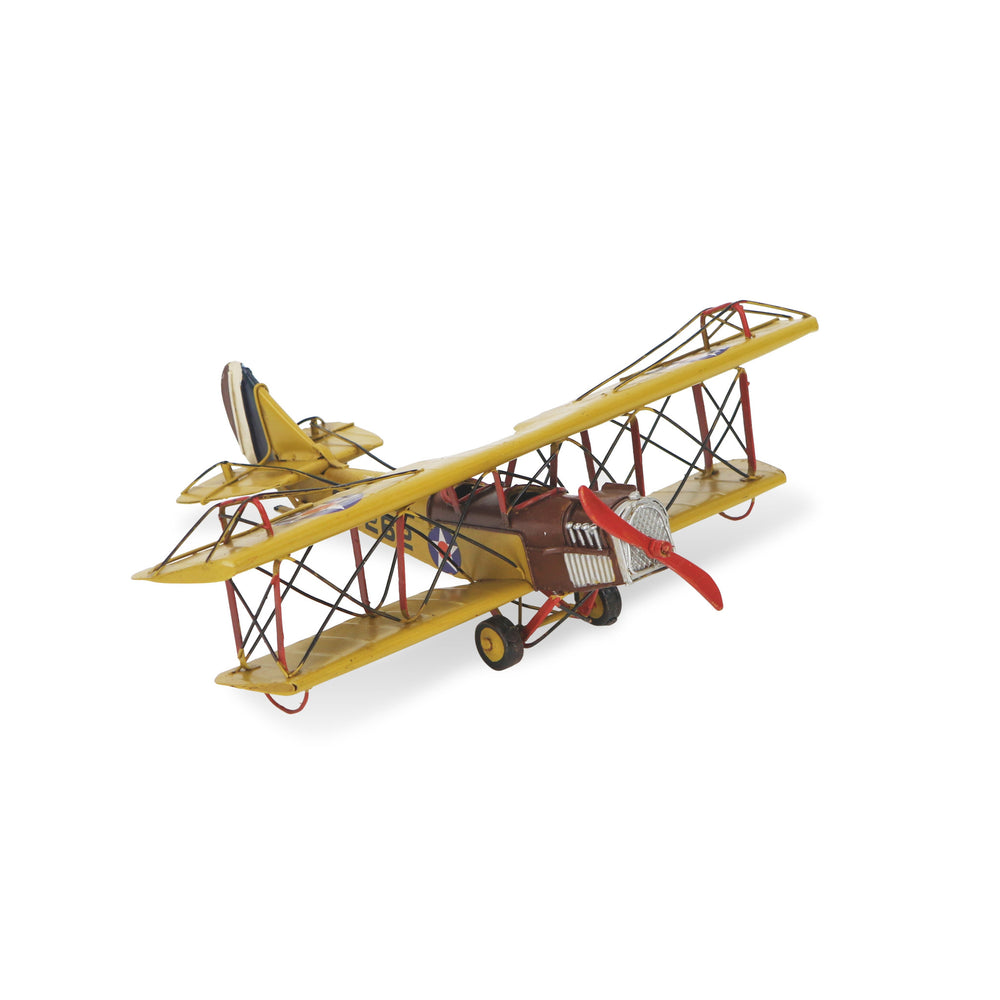 Homeroots 4" Yellow And Red Metal Hand Painted 1918 Yellow Curtiss Jn-4 Model Airplane  Metal 489415