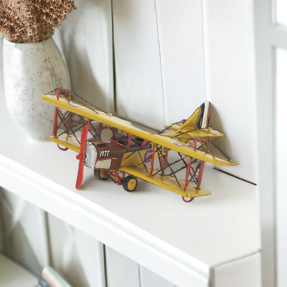 Homeroots 4" Yellow And Red Metal Hand Painted 1918 Yellow Curtiss Jn-4 Model Airplane  Metal 489415