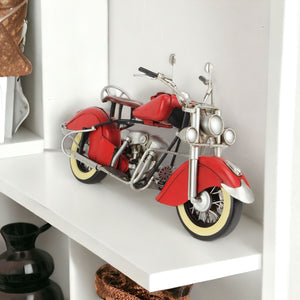 Homeroots 8" Red And Silver Metal Hand Painted Model Motorcycle Tabletop Sculpture  Metal 489416