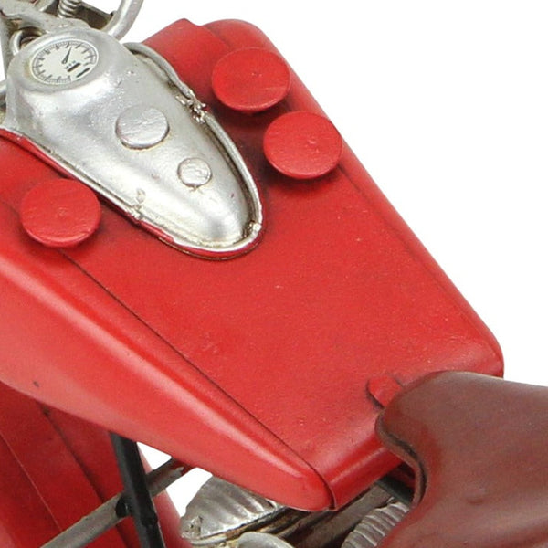 Homeroots 8" Red And Silver Metal Hand Painted Model Motorcycle Tabletop Sculpture  Metal 489416