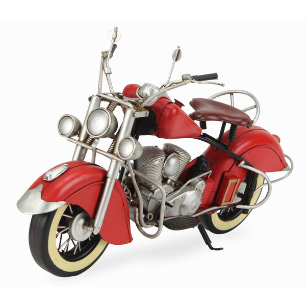 Homeroots 8" Red And Silver Metal Hand Painted Model Motorcycle Tabletop Sculpture  Metal 489416