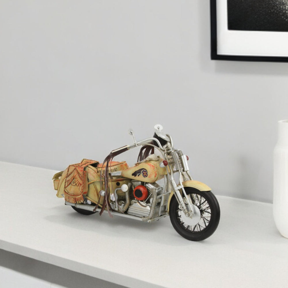 Homeroots 9" Cream Metal Hand Painted Vintage Mid-century Motorcycle Model Motorcycle  Metal 489417