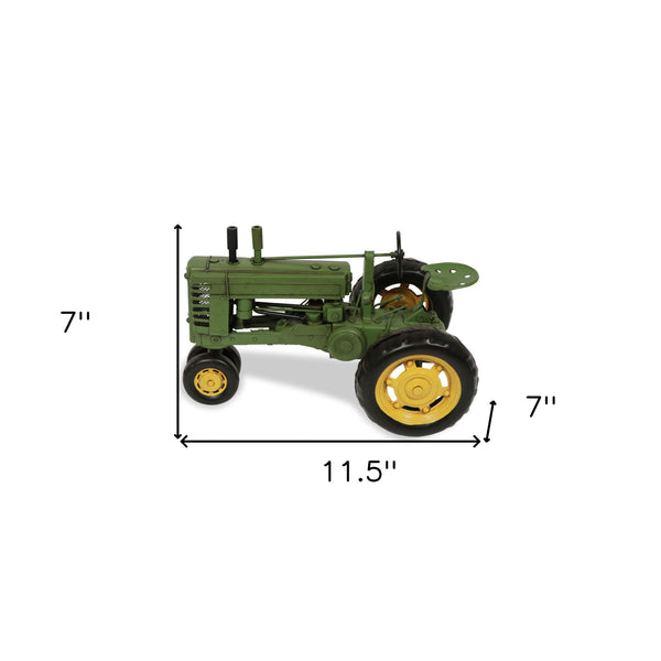 Homeroots 7" Green And Black Metal Hand Painted Model Tractor Tabletop Sculpture  Metal 489418