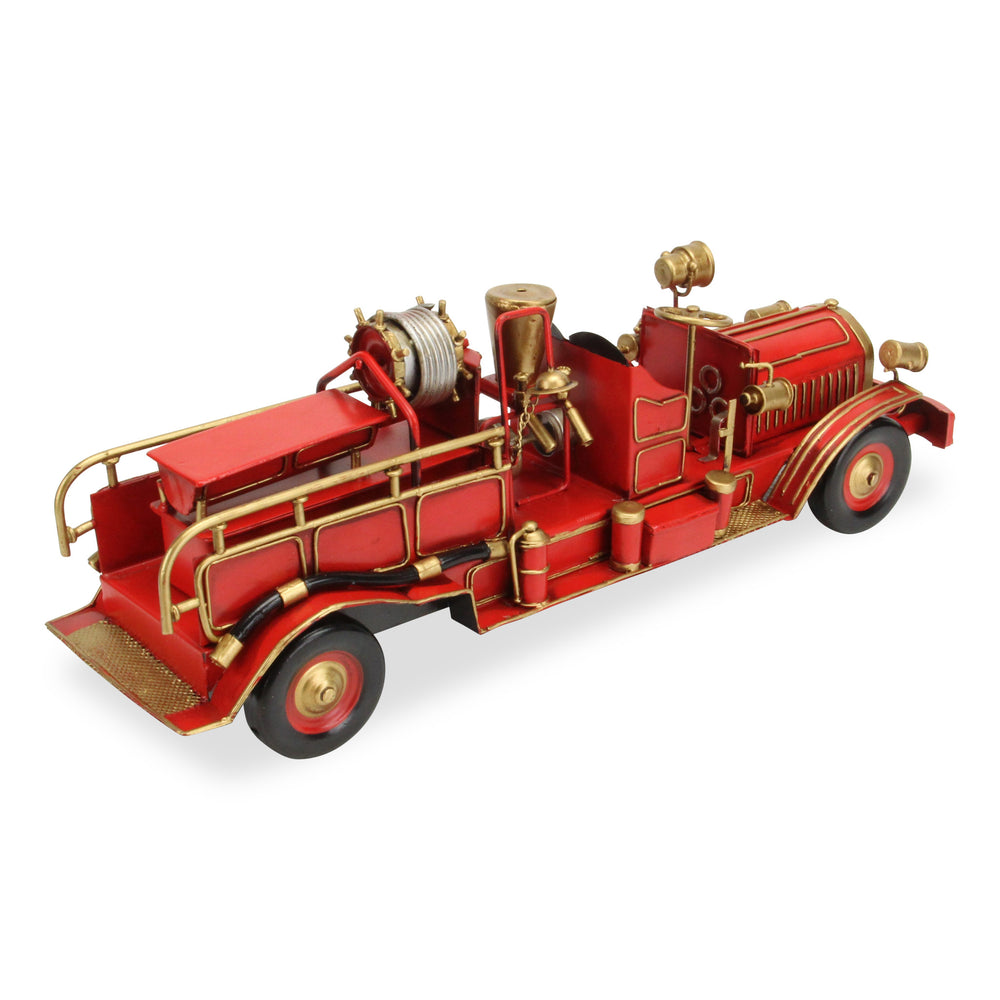 Homeroots 6" Red And Gold Metal Hand Painted Early 20th Century Red Fire Engine Model Car  Metal 489419