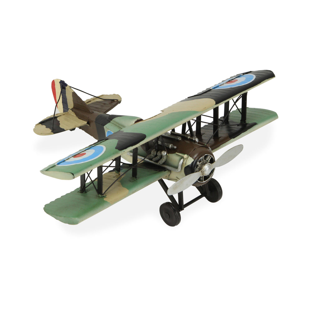 Homeroots 5" Green Metal Hand Painted 1918 Aviation Military Plane Model Airplane  Metal 489421