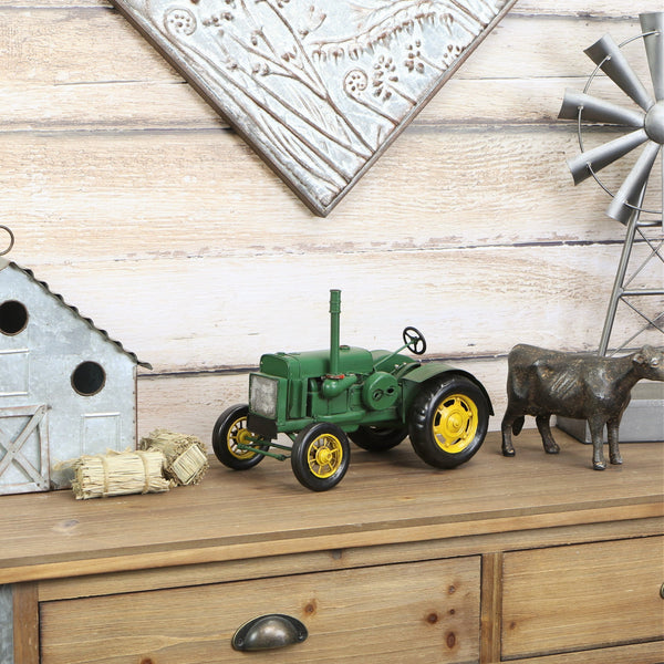 Homeroots 8" Green And Black Metal Hand Painted Model Tractor Tabletop Sculpture  Metal 489422