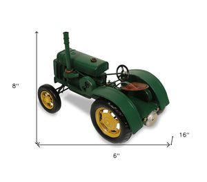 Homeroots 8" Green And Black Metal Hand Painted Model Tractor Tabletop Sculpture  Metal 489422