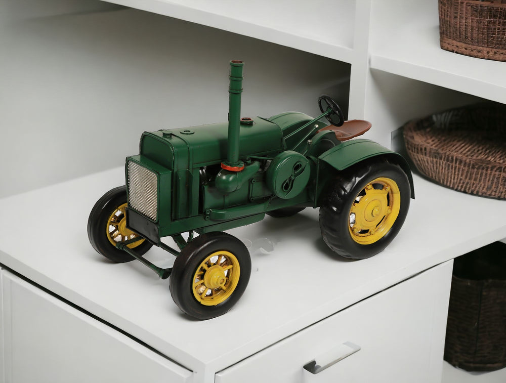 Homeroots 8" Green And Black Metal Hand Painted Model Tractor Tabletop Sculpture  Metal 489422