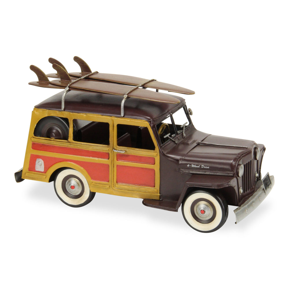 Homeroots 8" Yellow And Brown Metal Hand Painted 1948 Brown Woody Model Car  Metal 489425