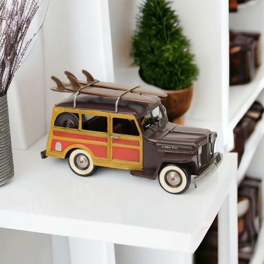 Homeroots 8" Yellow And Brown Metal Hand Painted 1948 Brown Woody Model Car  Metal 489425