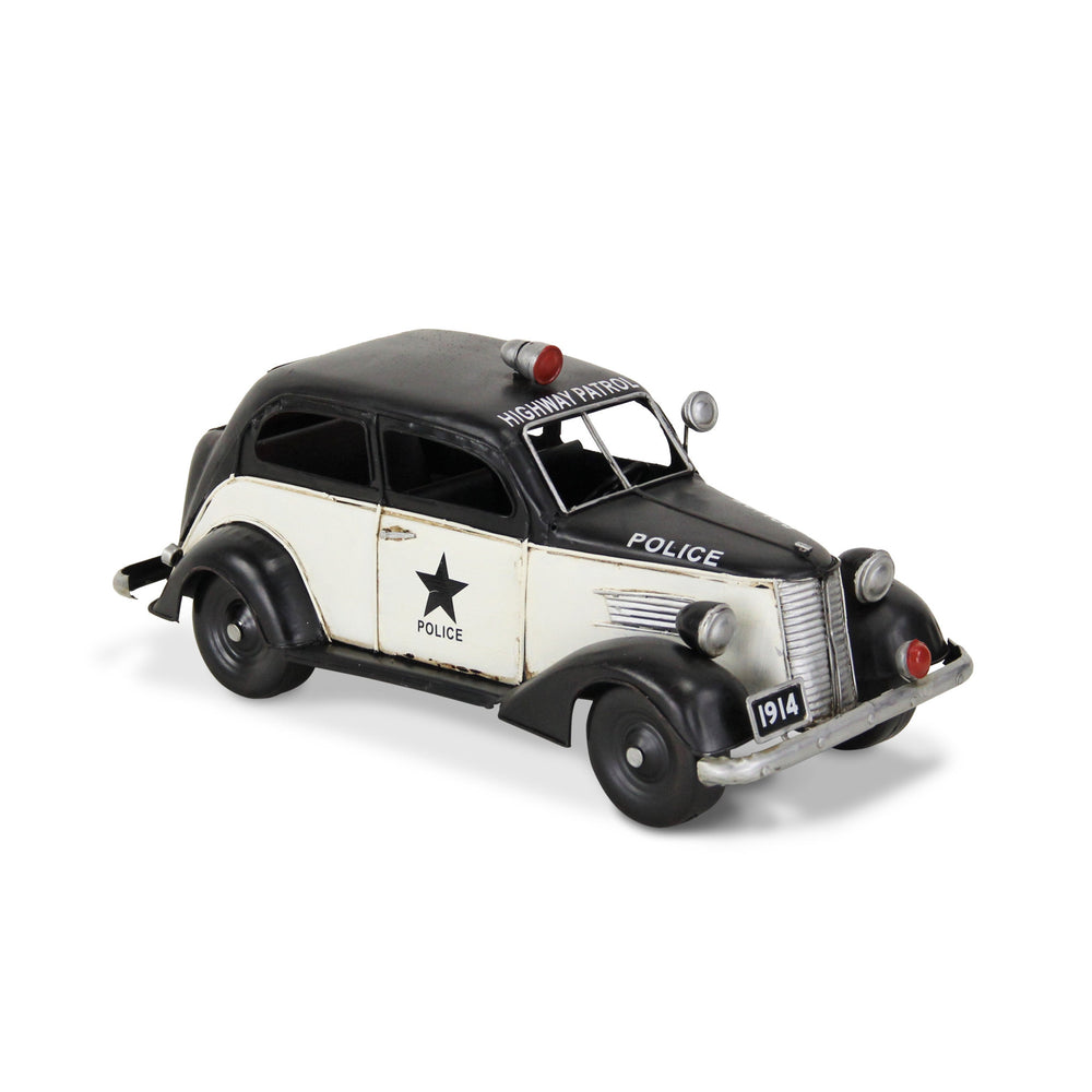 Homeroots 7" Black And White Metal Hand Painted 1937 Police Car Model Car  Metal 489427