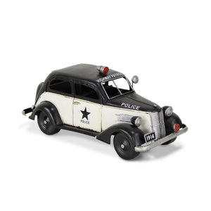 Homeroots 7" Black And White Metal Hand Painted 1937 Police Car Model Car  Metal 489427