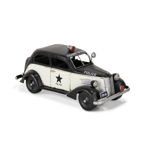 Homeroots 7" Black And White Metal Hand Painted 1937 Police Car Model Car  Metal 489427