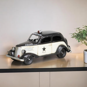 Homeroots 7" Black And White Metal Hand Painted 1937 Police Car Model Car  Metal 489427