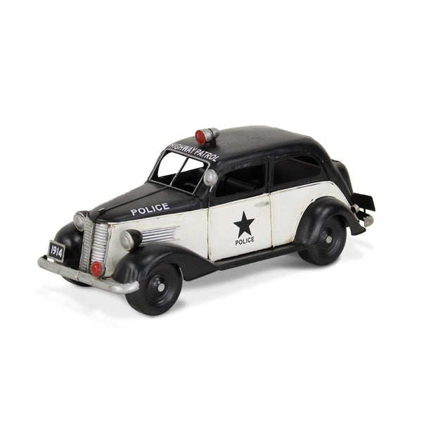 Homeroots 7" Black And White Metal Hand Painted 1937 Police Car Model Car  Metal 489427
