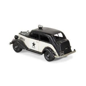 Homeroots 7" Black And White Metal Hand Painted 1937 Police Car Model Car  Metal 489427