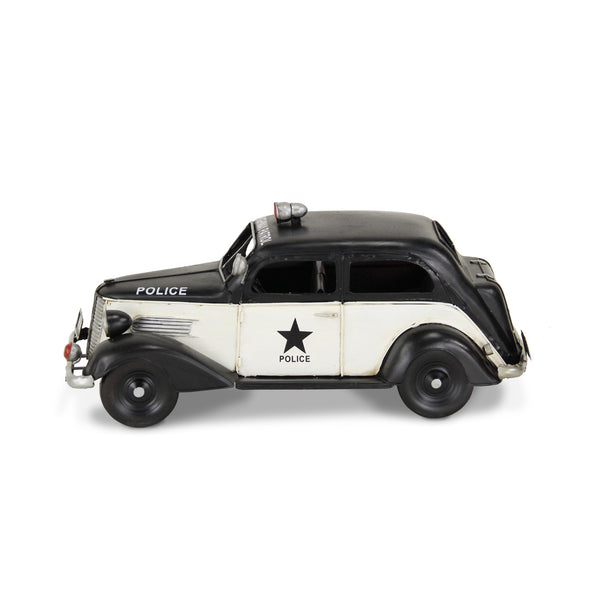 Homeroots 7" Black And White Metal Hand Painted 1937 Police Car Model Car  Metal 489427