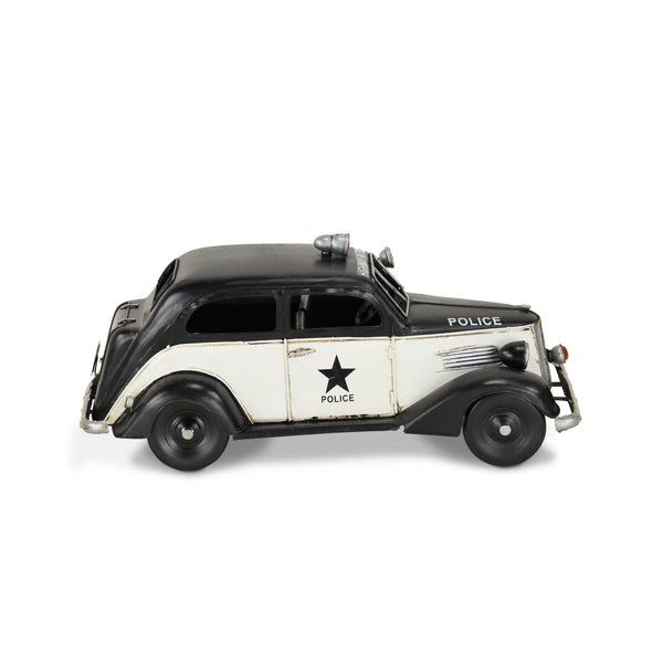 Homeroots 7" Black And White Metal Hand Painted 1937 Police Car Model Car  Metal 489427