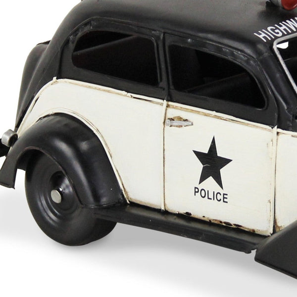 Homeroots 7" Black And White Metal Hand Painted 1937 Police Car Model Car  Metal 489427