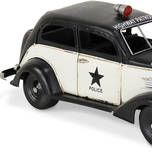 Homeroots 7" Black And White Metal Hand Painted 1937 Police Car Model Car  Metal 489427
