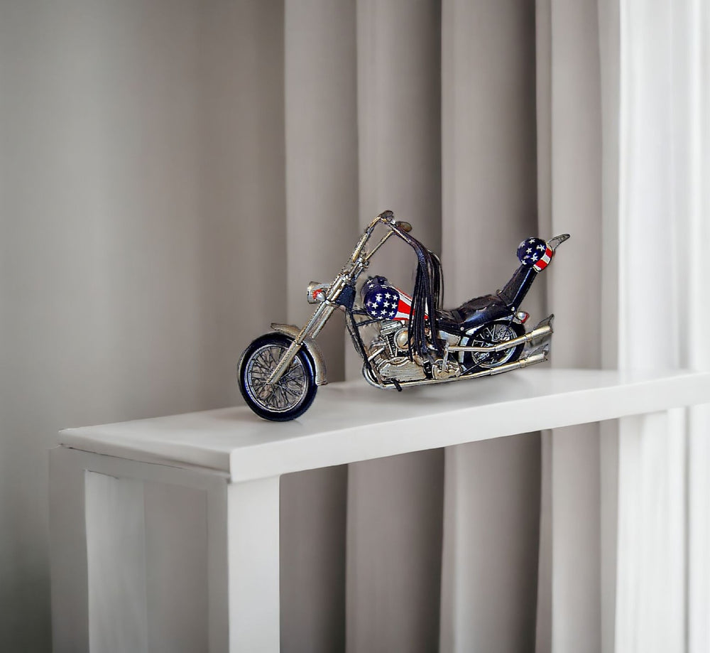 Homeroots 12" Blue And Silver Metal Hand Painted 1969 American Chopper Decorative Model Model Motorcycle  Metal 489428