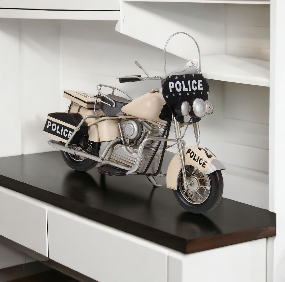 Homeroots 10" Cream Metal Hand Painted Model Motorcycle  Metal 489429