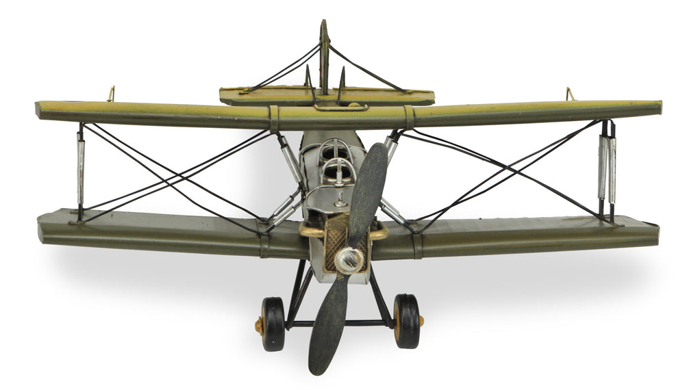 Homeroots 6" Yellow And Green Metal Hand Painted Model Airplane Tabletop Sculpture  Metal 489430