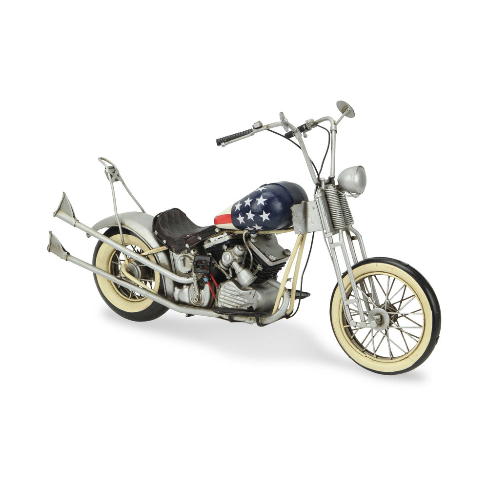 Homeroots 8" Cream Metal Hand Painted Model Motorcycle  Metal 489432