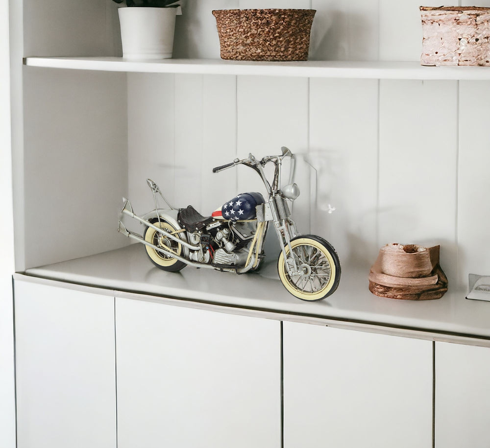 Homeroots 8" Cream Metal Hand Painted Model Motorcycle  Metal 489432