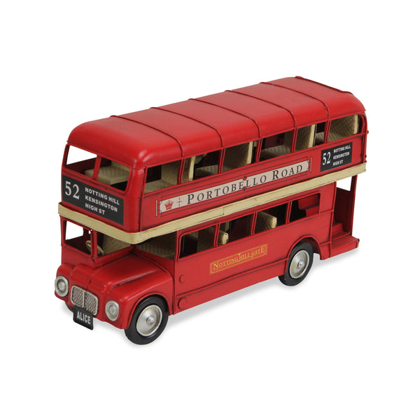 Homeroots 6" Red Metal Hand Painted Model Bus  Metal 489433