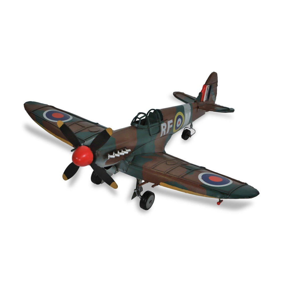 HomeRoots 6" Hand-Painted Vintage Green and Brown Spitfire Model Airplane – Perfect Retro Decor Accent Piece! 489436