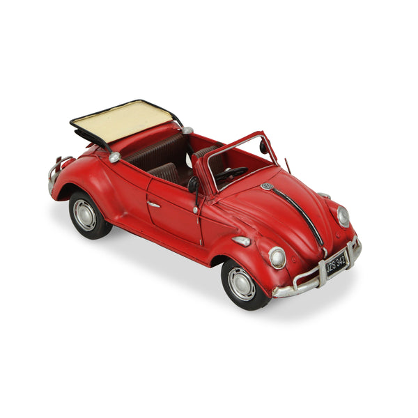 Homeroots 5" Red And Silver Metal Hand Painted Red Volkswagen Convertible Beetle Model Car  Metal 489437