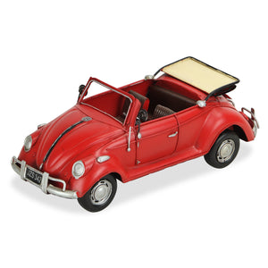 Homeroots 5" Red And Silver Metal Hand Painted Red Volkswagen Convertible Beetle Model Car  Metal 489437
