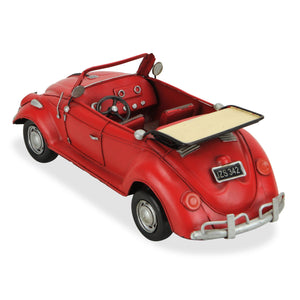 Homeroots 5" Red And Silver Metal Hand Painted Red Volkswagen Convertible Beetle Model Car  Metal 489437
