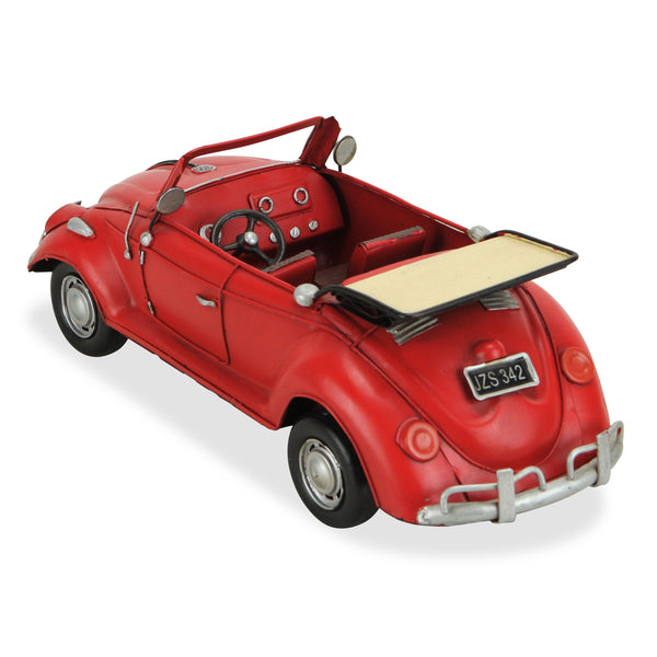 Homeroots 5" Red And Silver Metal Hand Painted Red Volkswagen Convertible Beetle Model Car  Metal 489437