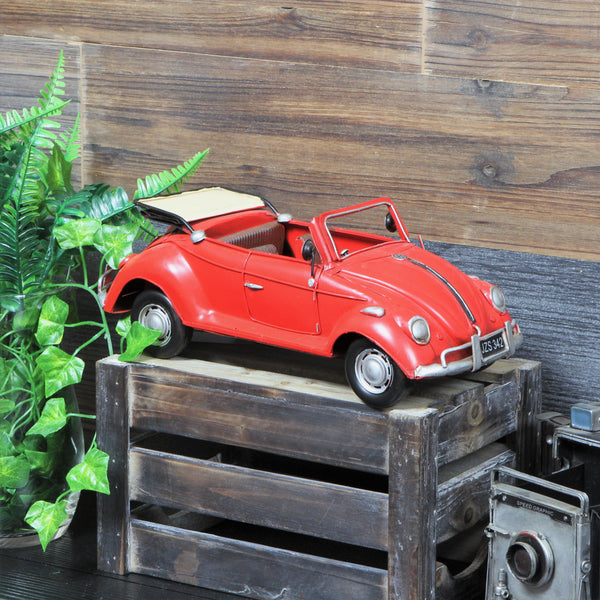 Homeroots 5" Red And Silver Metal Hand Painted Red Volkswagen Convertible Beetle Model Car  Metal 489437