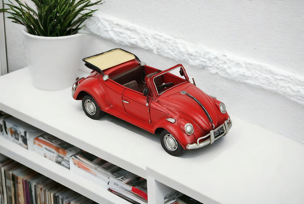 Homeroots 5" Red And Silver Metal Hand Painted Red Volkswagen Convertible Beetle Model Car  Metal 489437