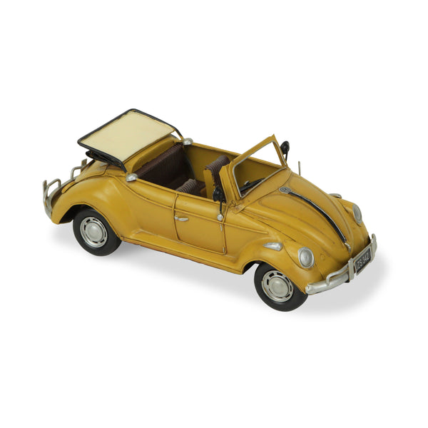 Homeroots 5" Yellow And Black Metal Hand Painted Yellow Volkswagen Convertible Beetle Model Car  Metal 489438