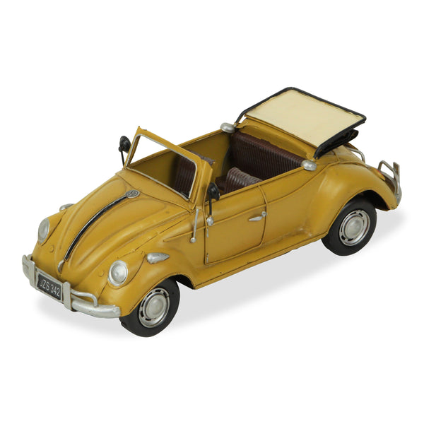 Homeroots 5" Yellow And Black Metal Hand Painted Yellow Volkswagen Convertible Beetle Model Car  Metal 489438