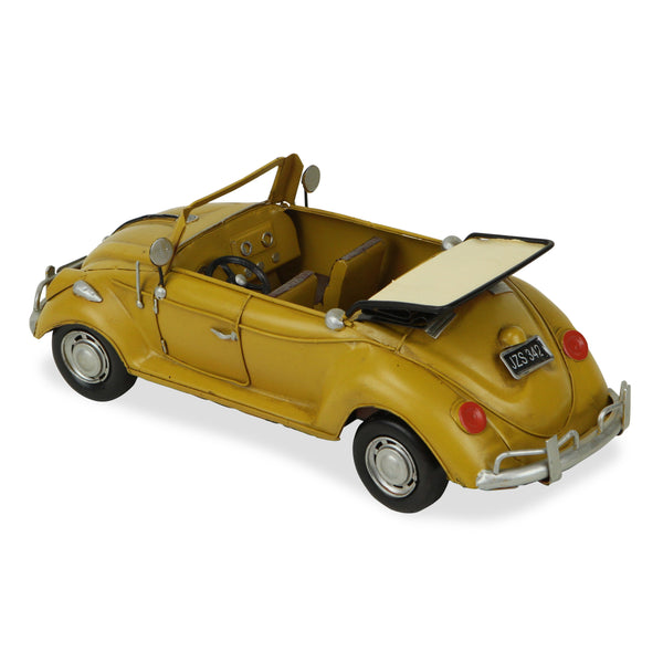 Homeroots 5" Yellow And Black Metal Hand Painted Yellow Volkswagen Convertible Beetle Model Car  Metal 489438