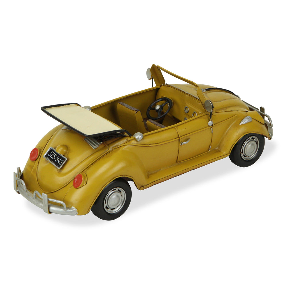 Homeroots 5" Yellow And Black Metal Hand Painted Yellow Volkswagen Convertible Beetle Model Car  Metal 489438