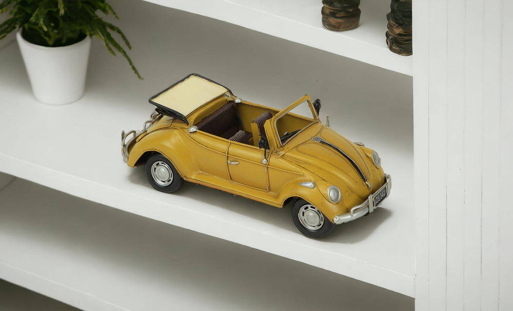 Homeroots 5" Yellow And Black Metal Hand Painted Yellow Volkswagen Convertible Beetle Model Car  Metal 489438