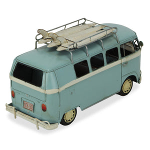 Homeroots 7" Light Blue And White Metal Hand Painted Blue Volkswagen Samba Bus Model Car  Metal 489439