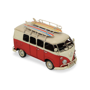 Homeroots 5" Red And White Metal Hand Painted Red Volkswagen Beach Samba Bus Model Car  Metal 489441