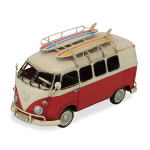 Homeroots 5" Red And White Metal Hand Painted Red Volkswagen Beach Samba Bus Model Car  Metal 489441