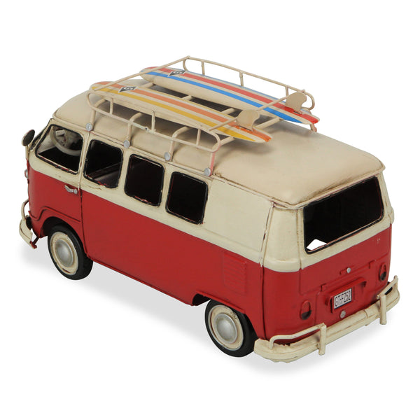 Homeroots 5" Red And White Metal Hand Painted Red Volkswagen Beach Samba Bus Model Car  Metal 489441