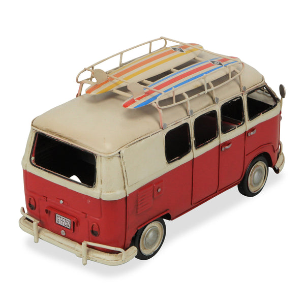 Homeroots 5" Red And White Metal Hand Painted Red Volkswagen Beach Samba Bus Model Car  Metal 489441