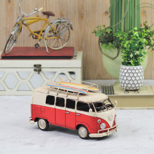 Homeroots 5" Red And White Metal Hand Painted Red Volkswagen Beach Samba Bus Model Car  Metal 489441